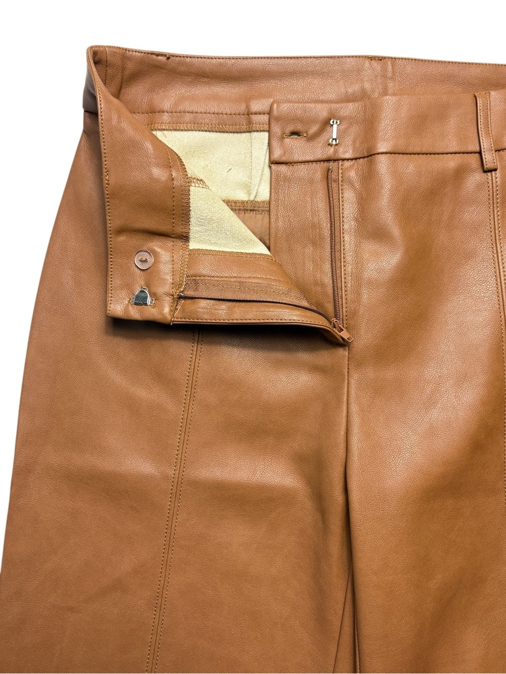 7 For All Mankind Faux Leather Wide Leg Cropped Pants Camel Size S *Read - Picture 4 of 12